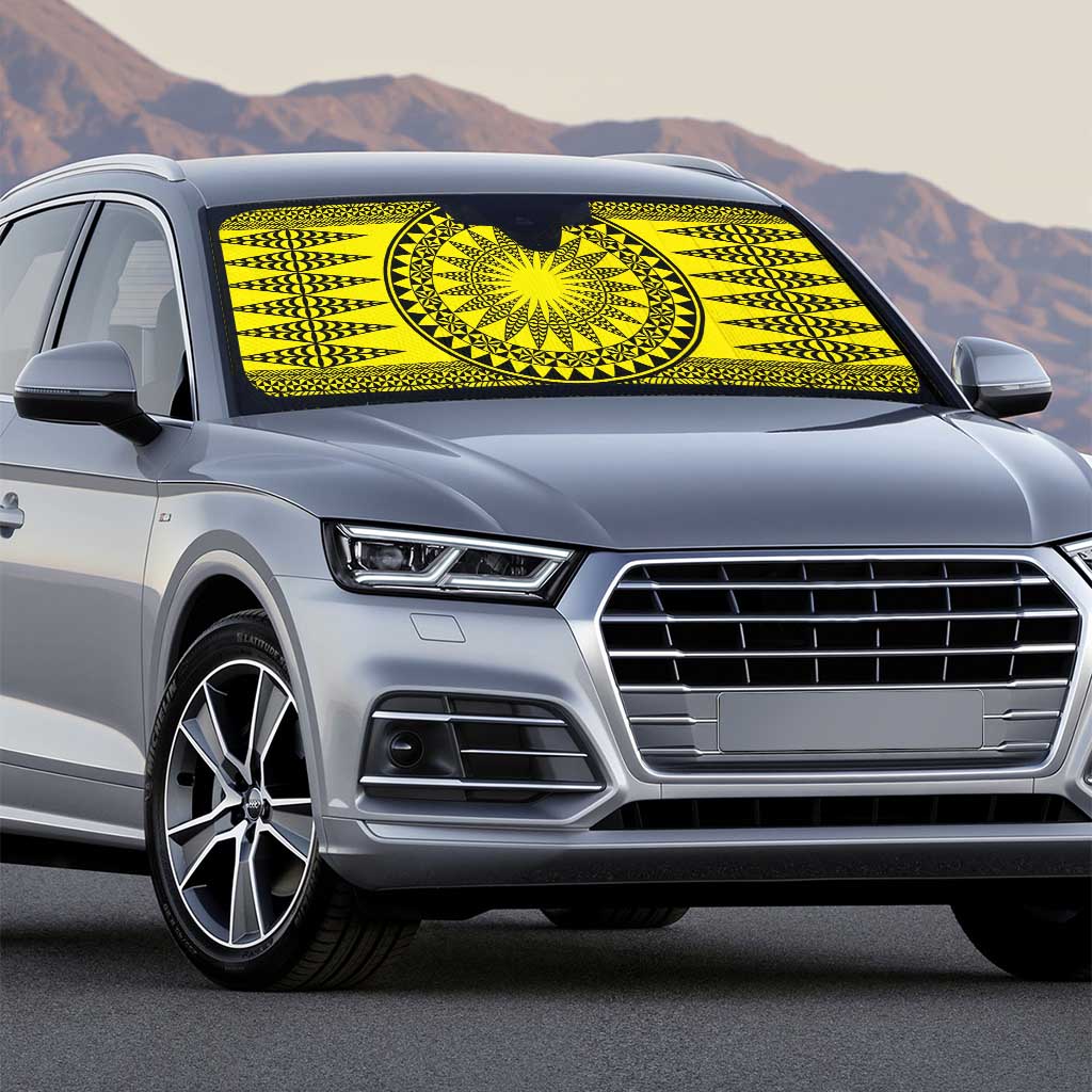 All Yellow Tonga Malo e lelei Auto Sun Shade Vintage Ngatu Tribal Pattern - Polynesian Pride