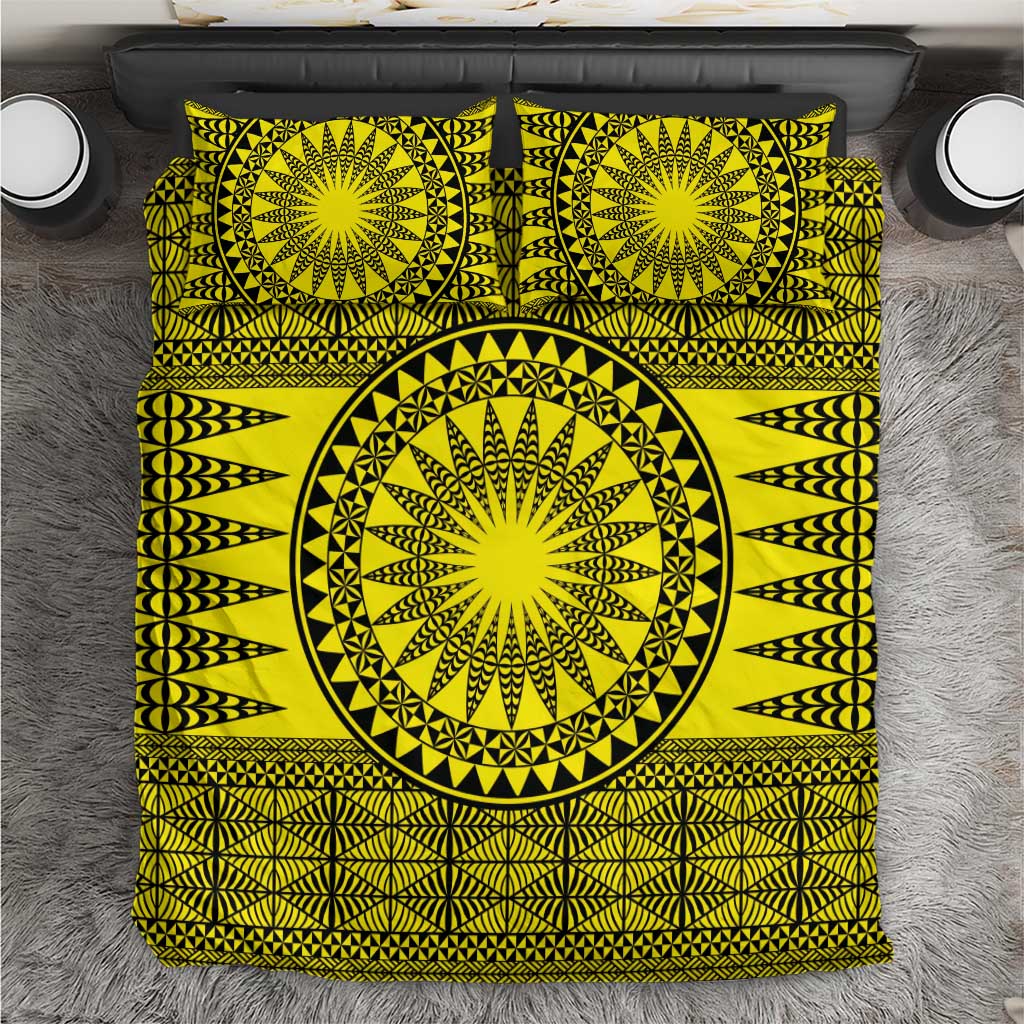 All Yellow Tonga Malo e lelei Bedding Set Vintage Ngatu Tribal Pattern - Polynesian Pride