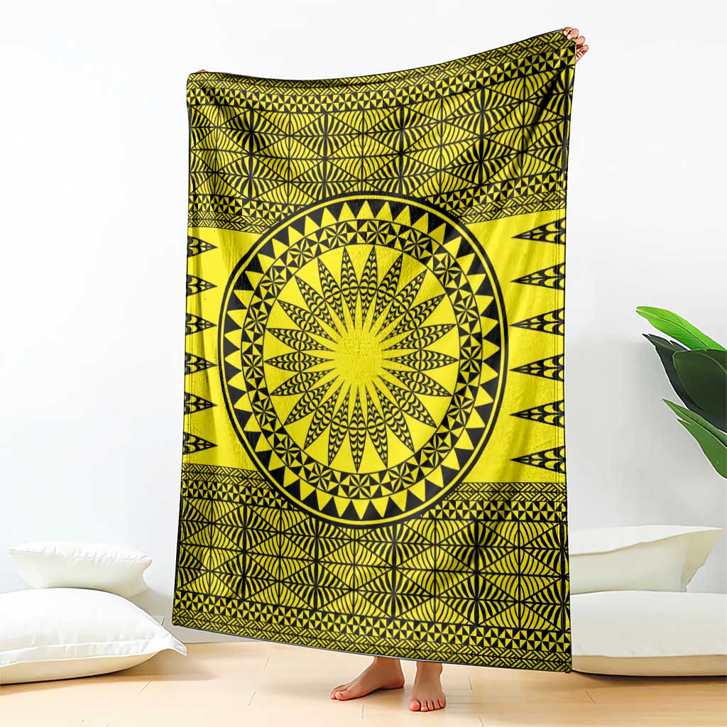 All Yellow Tonga Malo e lelei Blanket Vintage Ngatu Tribal Pattern - Polynesian Pride