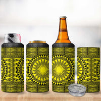 All Yellow Tonga Malo e lelei 4 in 1 Can Cooler Tumbler Vintage Ngatu Tribal Pattern - Polynesian Pride