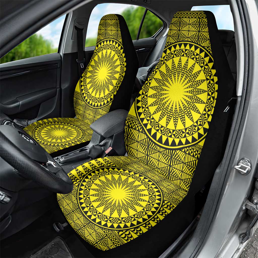 All Yellow Tonga Malo e lelei Car Seat Cover Vintage Ngatu Tribal Pattern - Polynesian Pride