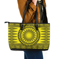 All Yellow Tonga Malo e lelei Leather Tote Bag Vintage Ngatu Tribal Pattern - Polynesian Pride