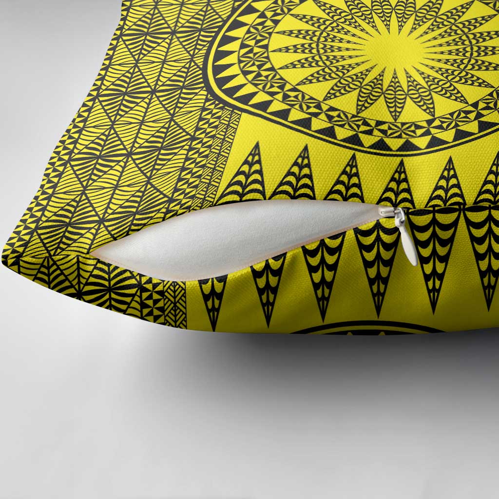 All Yellow Tonga Malo e lelei Pillow Cover Vintage Ngatu Tribal Pattern - Polynesian Pride
