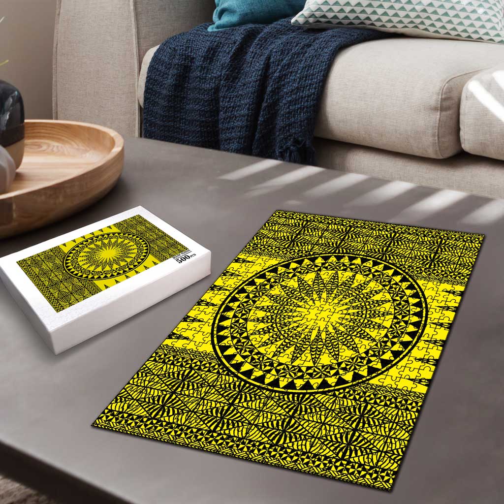 All Yellow Tonga Malo e lelei Puzzle Vintage Ngatu Tribal Pattern - Polynesian Pride