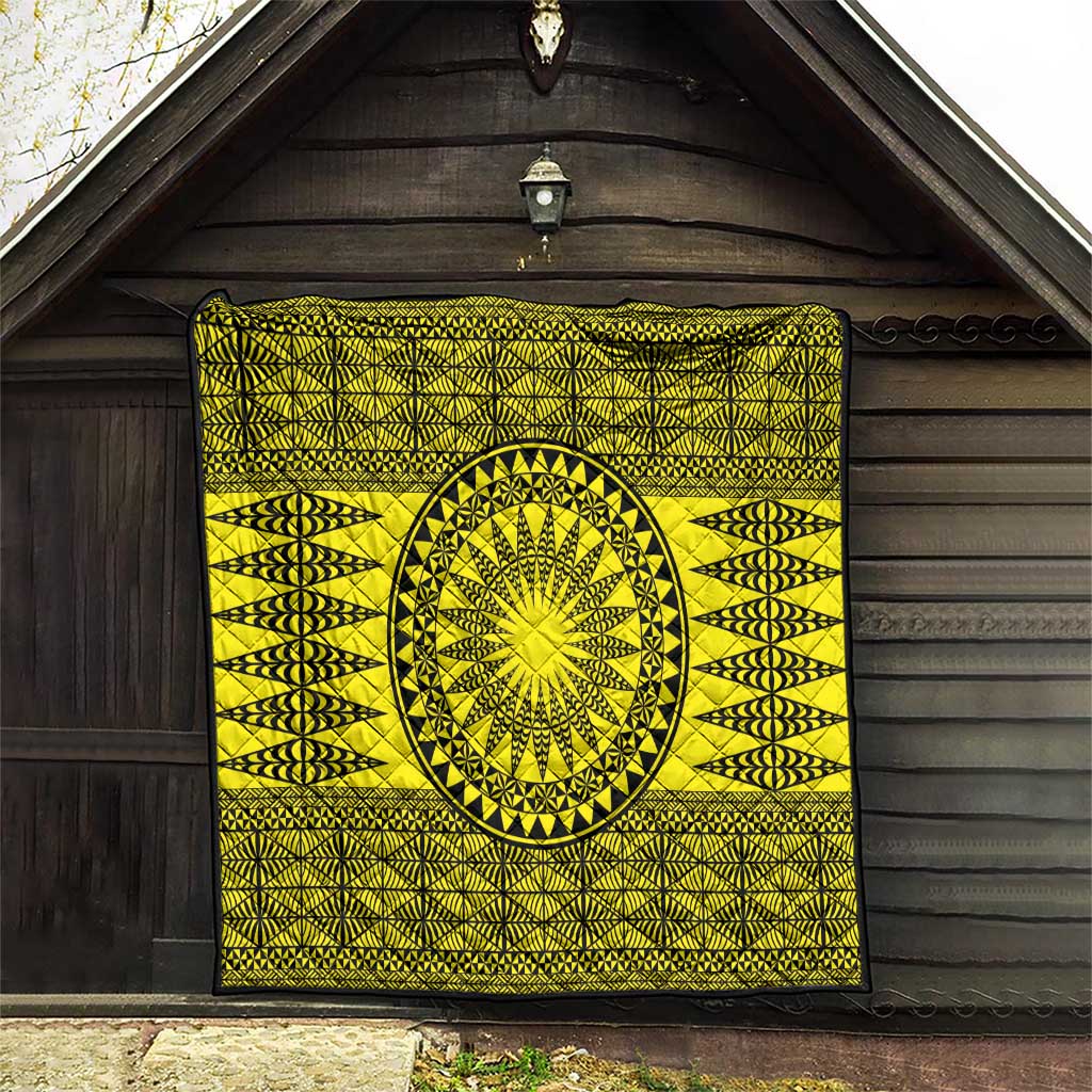 All Yellow Tonga Malo e lelei Quilt Vintage Ngatu Tribal Pattern - Polynesian Pride