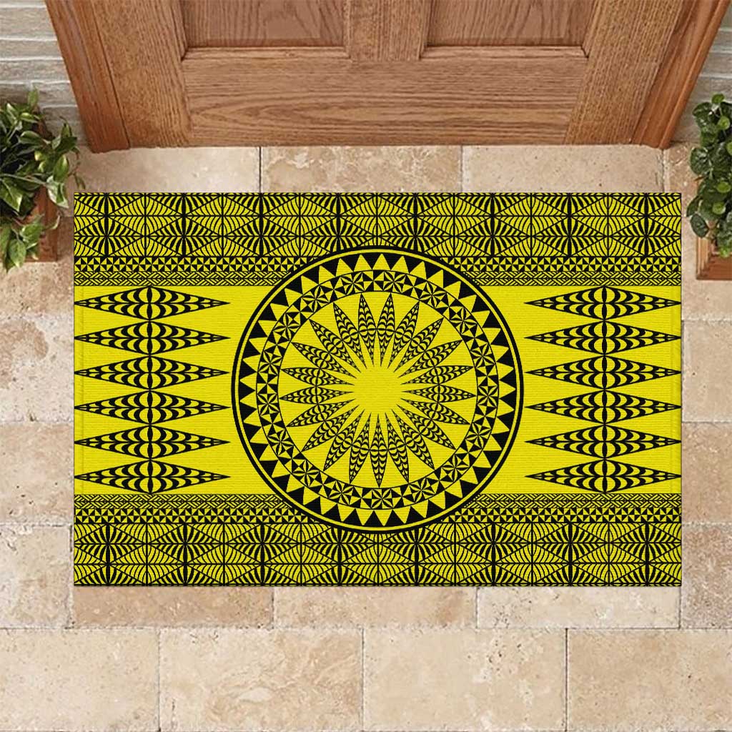 All Yellow Tonga Malo e lelei Rubber Doormat Vintage Ngatu Tribal Pattern LT9 Yellow - Polynesian Pride