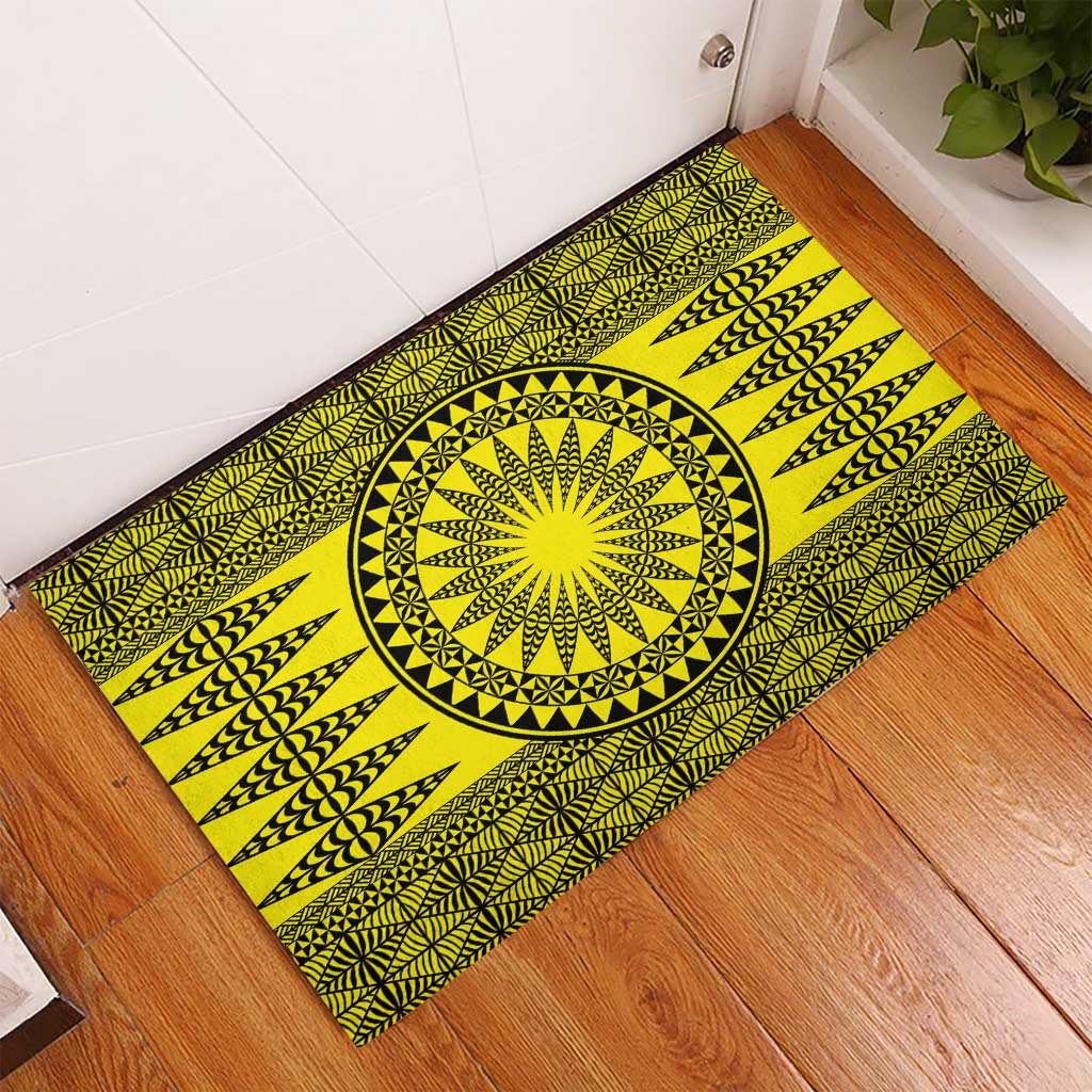 All Yellow Tonga Malo e lelei Rubber Doormat Vintage Ngatu Tribal Pattern LT9 - Polynesian Pride