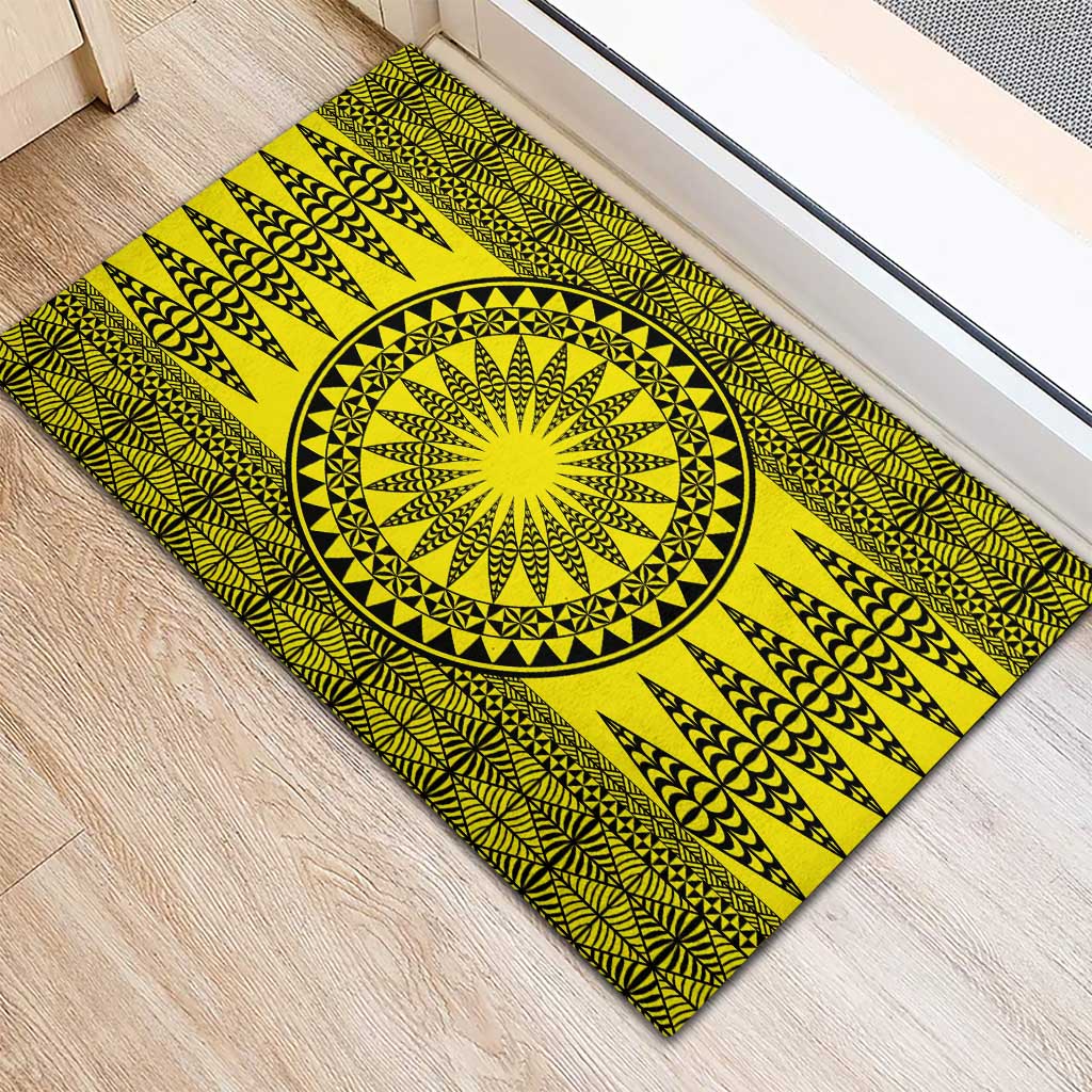 All Yellow Tonga Malo e lelei Rubber Doormat Vintage Ngatu Tribal Pattern LT9 - Polynesian Pride