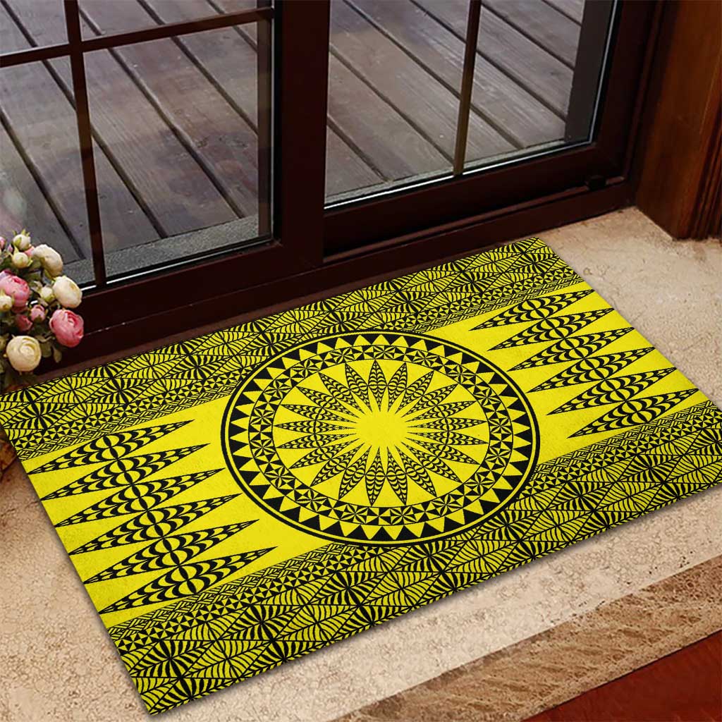 All Yellow Tonga Malo e lelei Rubber Doormat Vintage Ngatu Tribal Pattern LT9 - Polynesian Pride