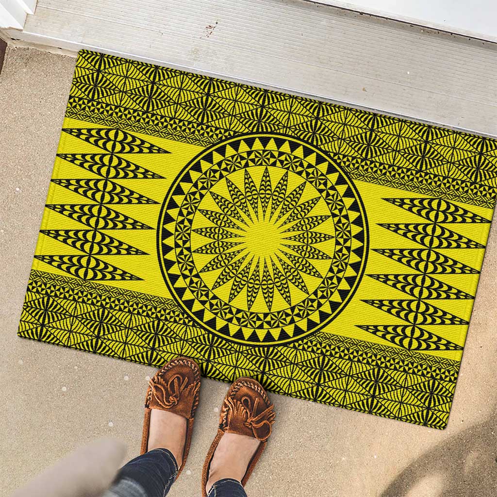 All Yellow Tonga Malo e lelei Rubber Doormat Vintage Ngatu Tribal Pattern LT9 - Polynesian Pride