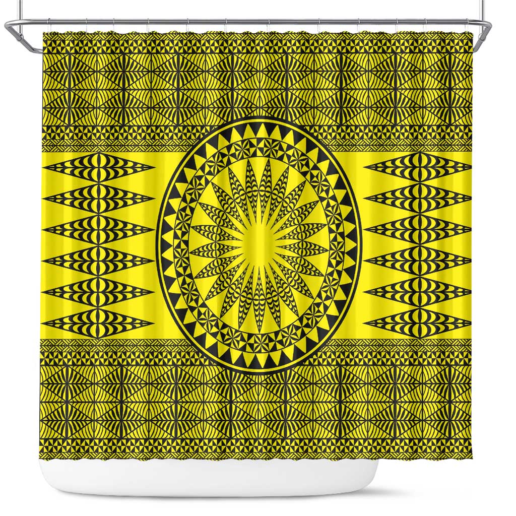All Yellow Tonga Malo e lelei Shower Curtain Vintage Ngatu Tribal Pattern - Polynesian Pride