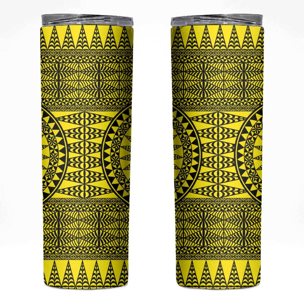 All Yellow Tonga Malo e lelei Skinny Tumbler Vintage Ngatu Tribal Pattern - Polynesian Pride