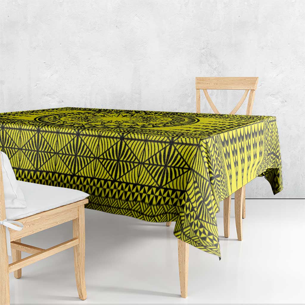 All Yellow Tonga Malo e lelei Tablecloth Vintage Ngatu Tribal Pattern - Polynesian Pride