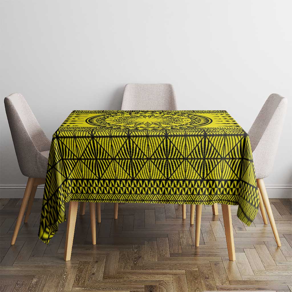 All Yellow Tonga Malo e lelei Tablecloth Vintage Ngatu Tribal Pattern - Polynesian Pride