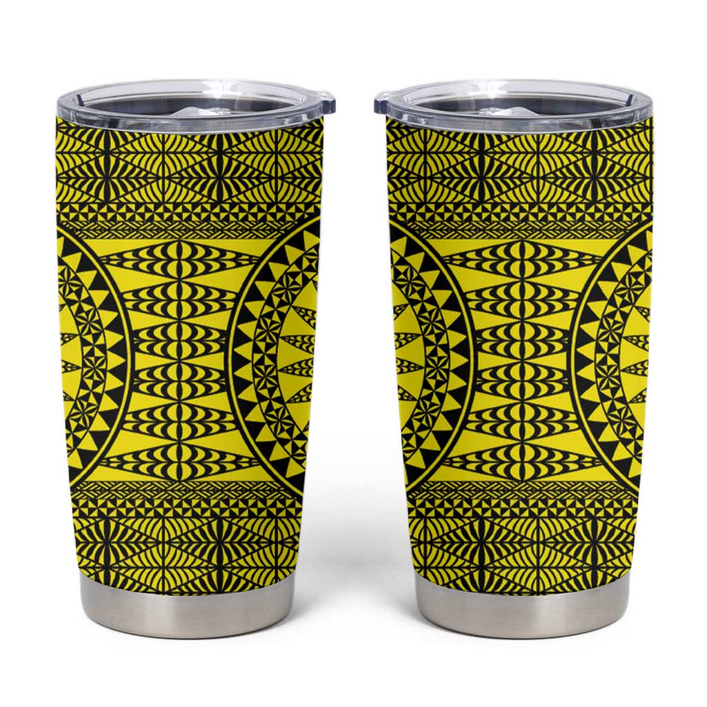 All Yellow Tonga Malo e lelei Tumbler Cup Vintage Ngatu Tribal Pattern LT9 Yellow - Polynesian Pride