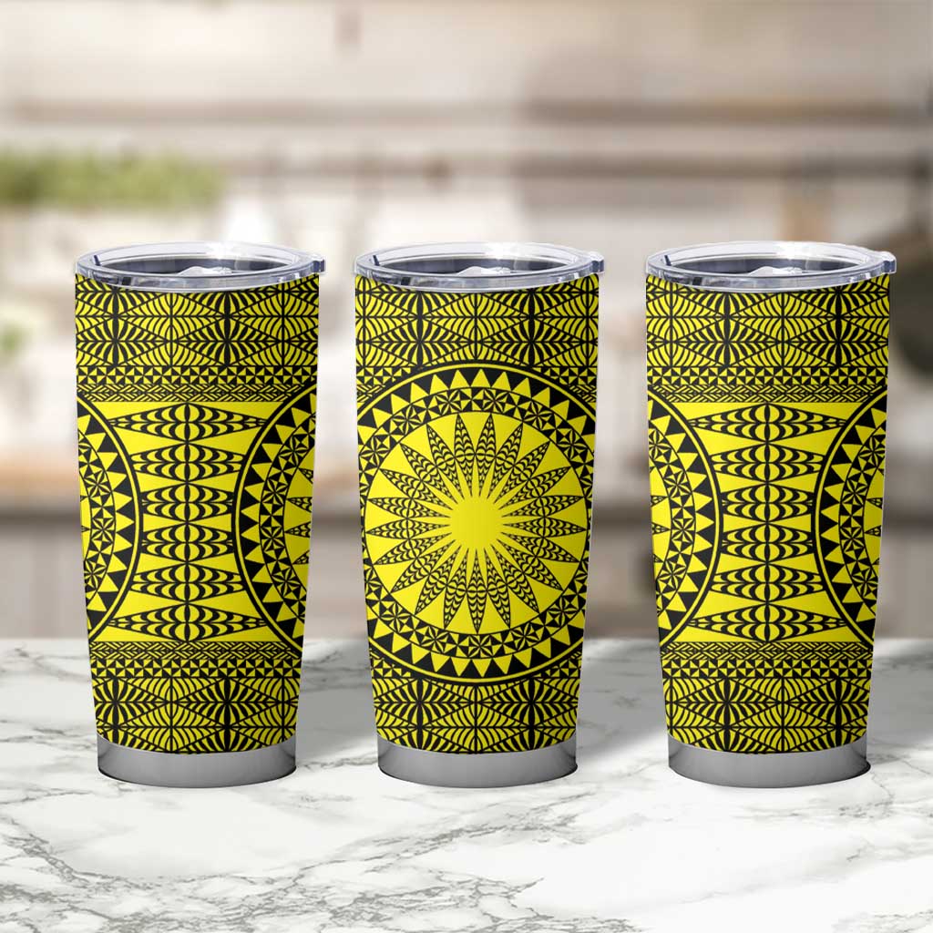 All Yellow Tonga Malo e lelei Tumbler Cup Vintage Ngatu Tribal Pattern LT9 - Polynesian Pride