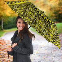 All Yellow Tonga Malo e lelei Umbrella Vintage Ngatu Tribal Pattern - Polynesian Pride