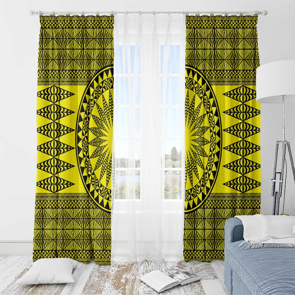 All Yellow Tonga Malo e lelei Window Curtain Vintage Ngatu Tribal Pattern - Polynesian Pride
