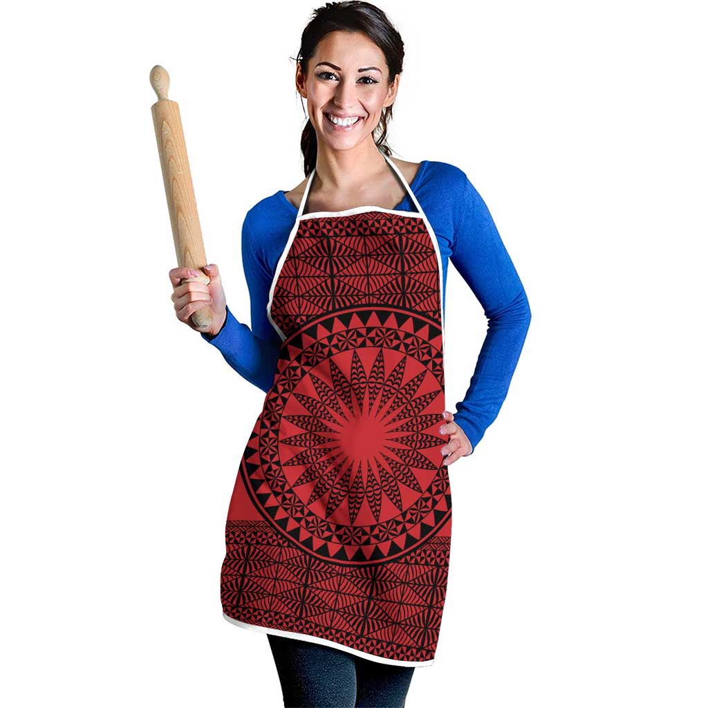 All Red Tonga Malo e lelei Apron Vintage Ngatu Tribal Pattern - Polynesian Pride