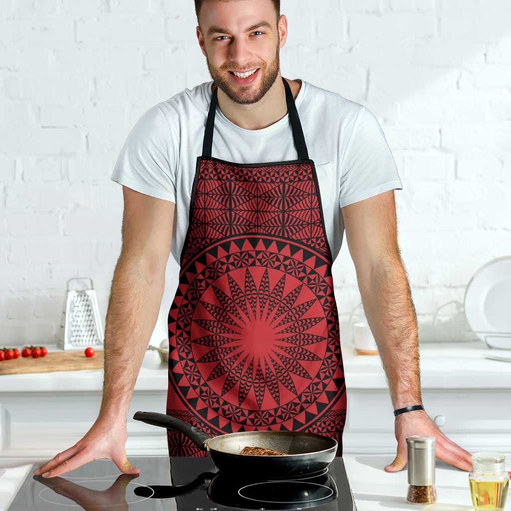 All Red Tonga Malo e lelei Apron Vintage Ngatu Tribal Pattern - Polynesian Pride