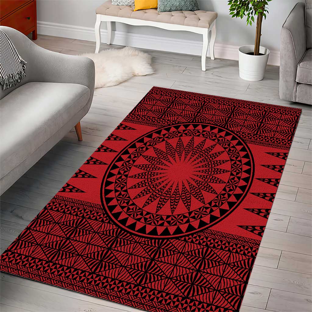 All Red Tonga Malo e lelei Area Rug Vintage Ngatu Tribal Pattern - Polynesian Pride