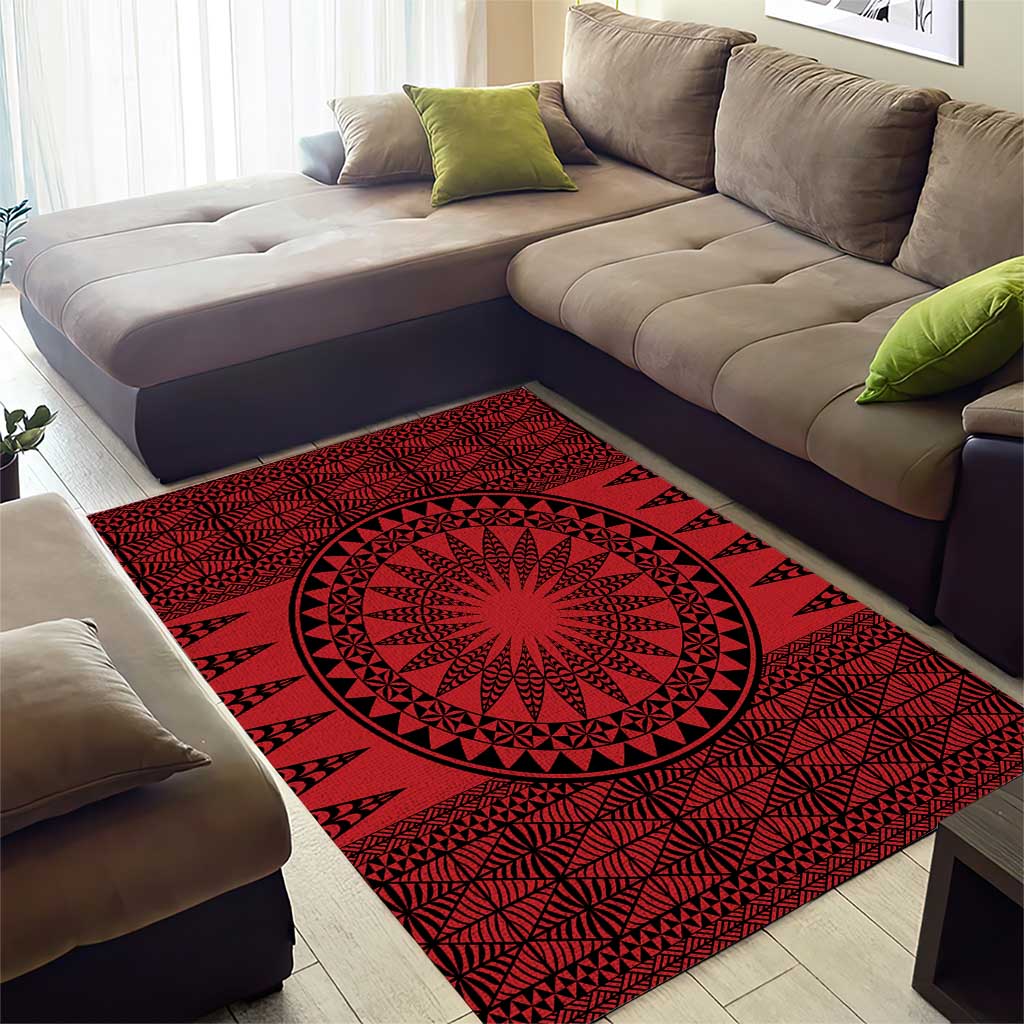 All Red Tonga Malo e lelei Area Rug Vintage Ngatu Tribal Pattern - Polynesian Pride