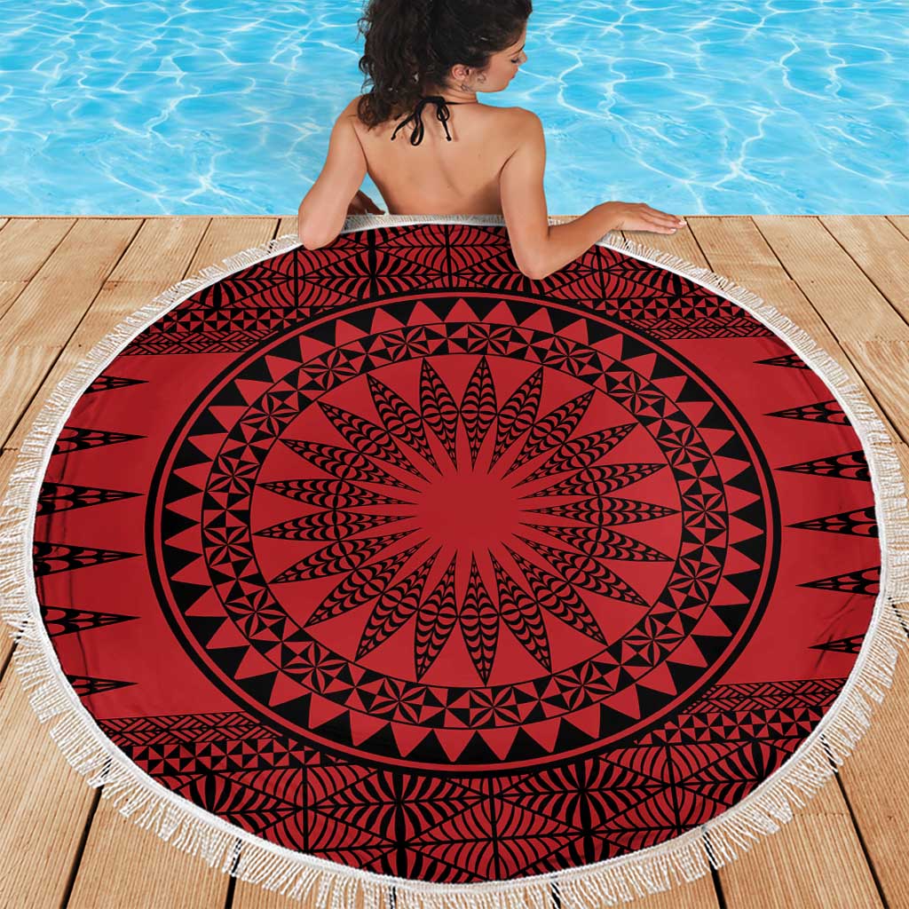 All Red Tonga Malo e lelei Beach Blanket Vintage Ngatu Tribal Pattern - Polynesian Pride