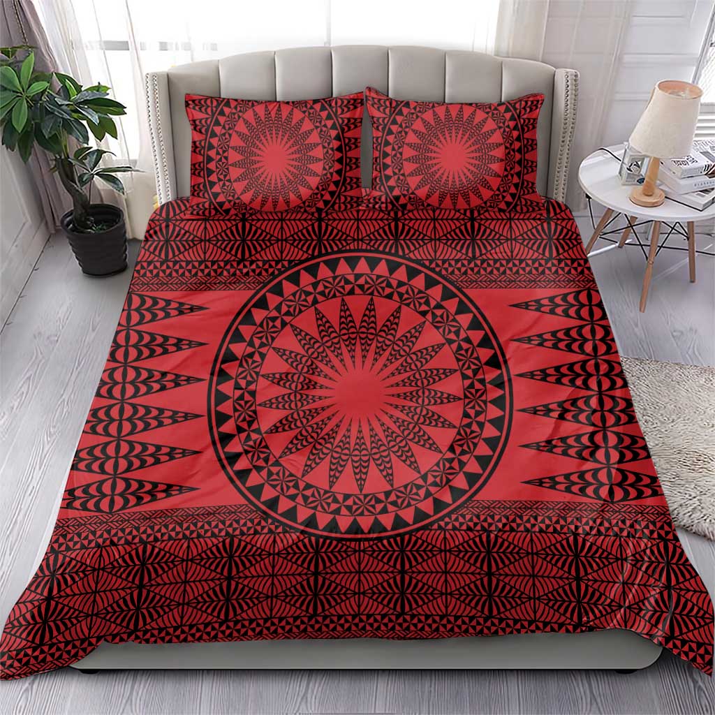 All Red Tonga Malo e lelei Bedding Set Vintage Ngatu Tribal Pattern - Polynesian Pride