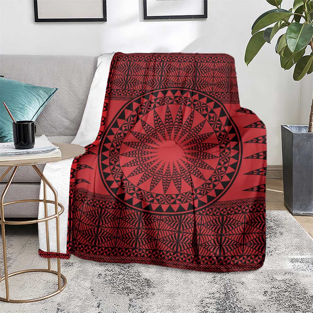 All Red Tonga Malo e lelei Blanket Vintage Ngatu Tribal Pattern - Polynesian Pride