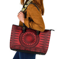 All Red Tonga Malo e lelei Leather Tote Bag Vintage Ngatu Tribal Pattern - Polynesian Pride