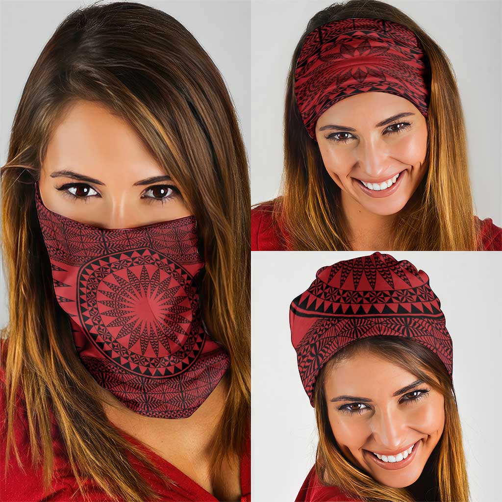 All Red Tonga Malo e lelei Neck Gaiter Vintage Ngatu Tribal Pattern - Polynesian Pride