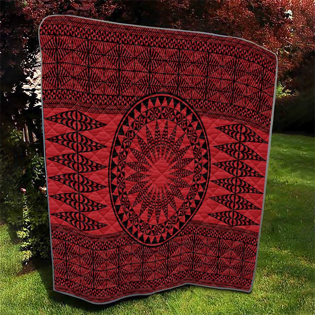 All Red Tonga Malo e lelei Quilt Vintage Ngatu Tribal Pattern - Polynesian Pride