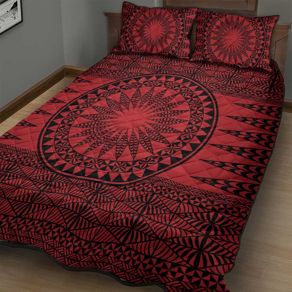 All Red Tonga Malo e lelei Quilt Bed Set Vintage Ngatu Tribal Pattern - Polynesian Pride