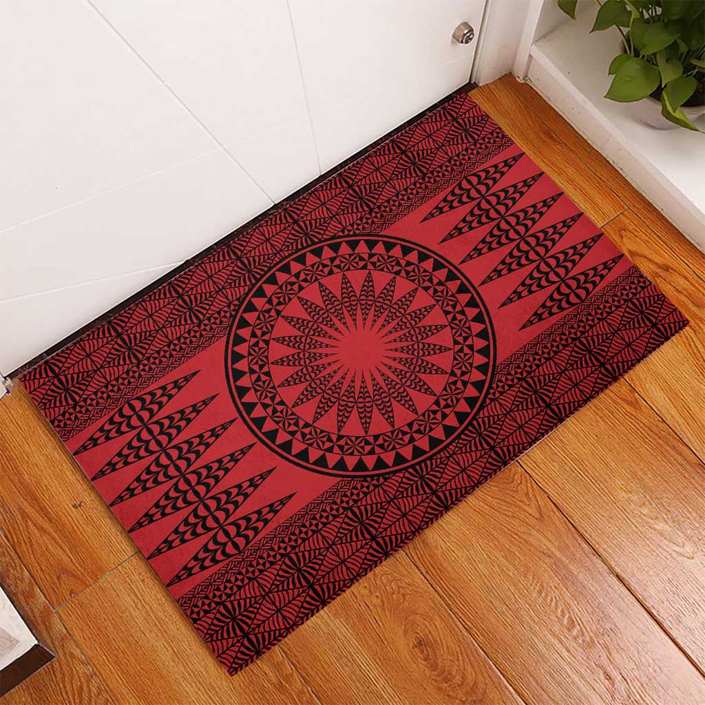 All Red Tonga Malo e lelei Rubber Doormat Vintage Ngatu Tribal Pattern LT9 - Polynesian Pride