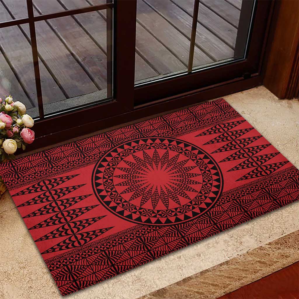 All Red Tonga Malo e lelei Rubber Doormat Vintage Ngatu Tribal Pattern LT9 - Polynesian Pride