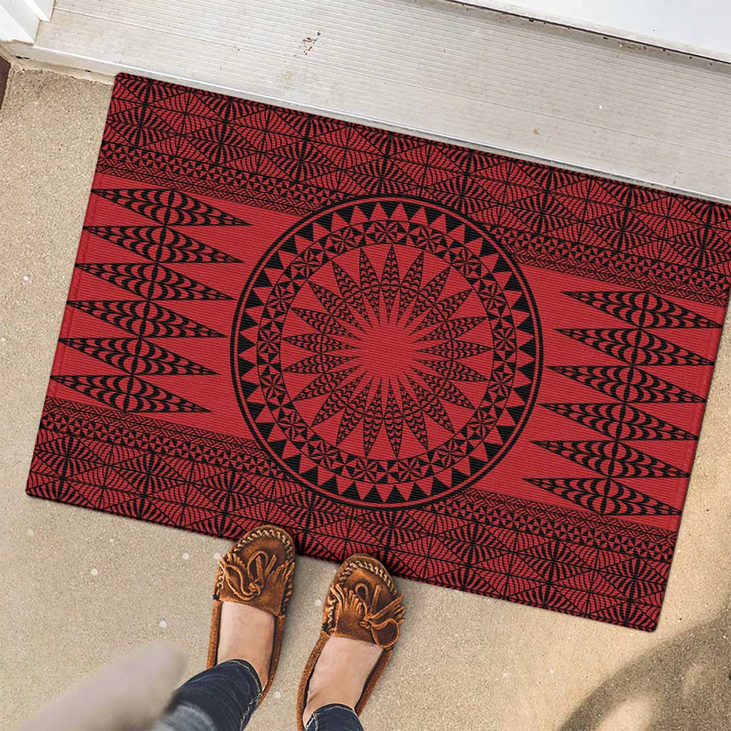 All Red Tonga Malo e lelei Rubber Doormat Vintage Ngatu Tribal Pattern LT9 - Polynesian Pride