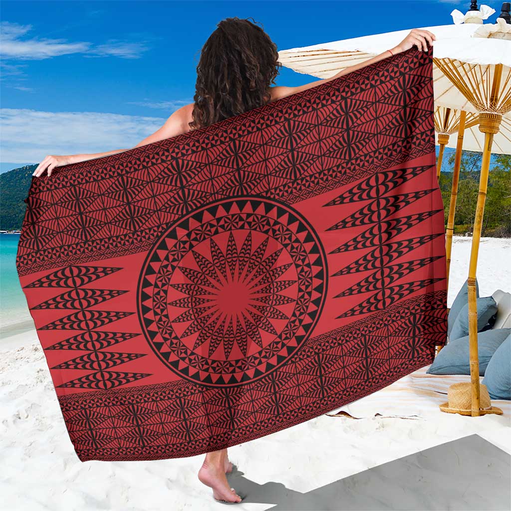 All Red Tonga Malo e lelei Sarong Vintage Ngatu Tribal Pattern - Polynesian Pride