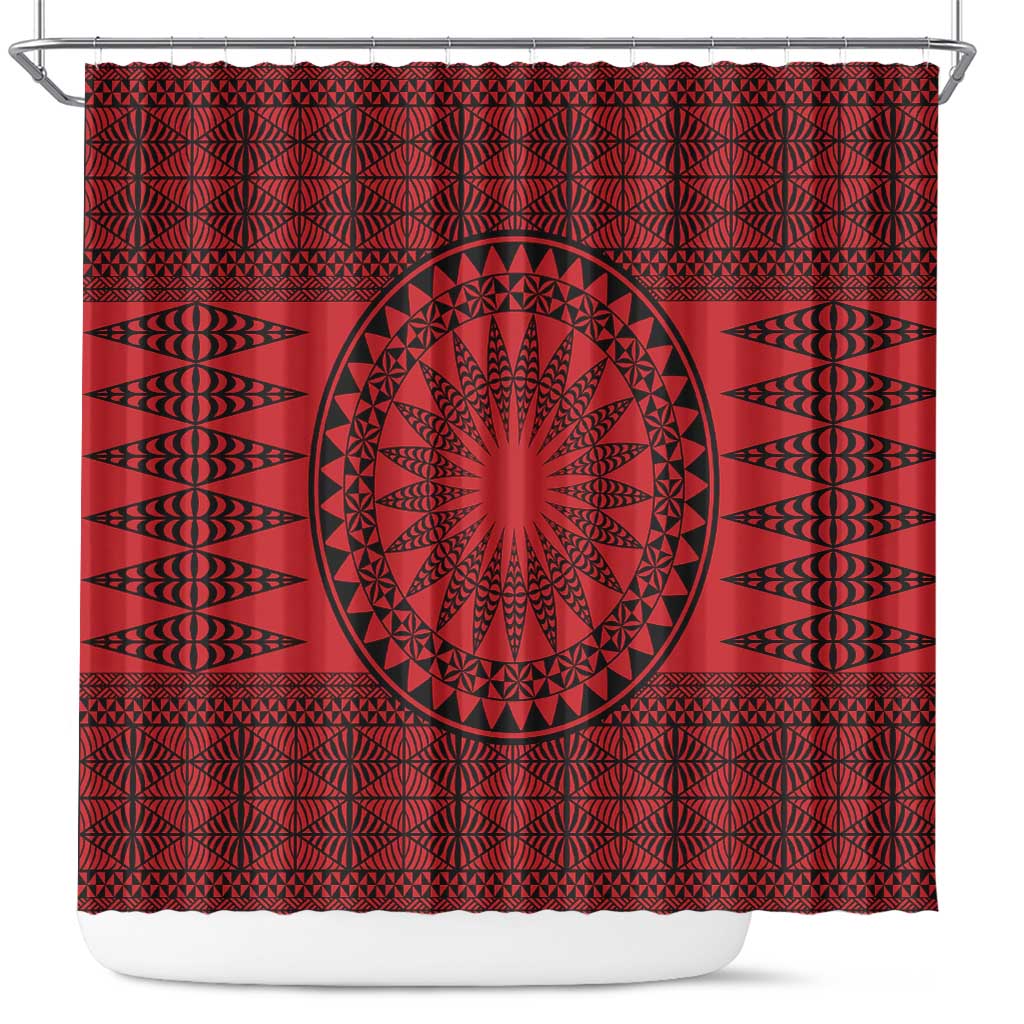 All Red Tonga Malo e lelei Shower Curtain Vintage Ngatu Tribal Pattern - Polynesian Pride
