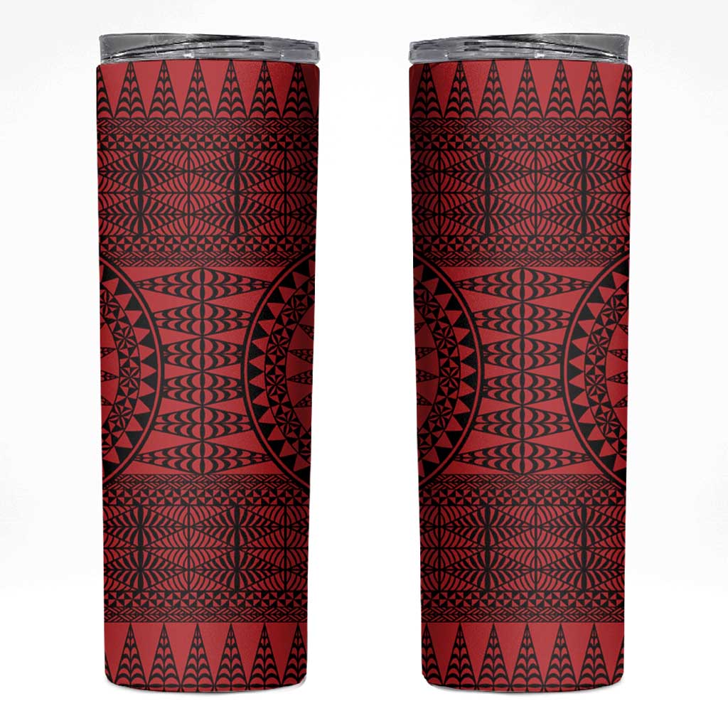 All Red Tonga Malo e lelei Skinny Tumbler Vintage Ngatu Tribal Pattern LT9 Red - Polynesian Pride