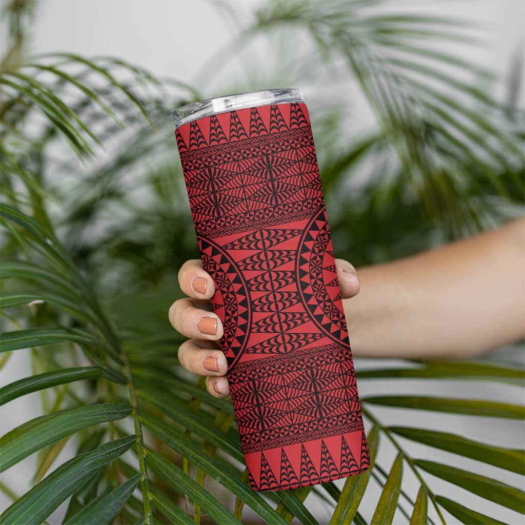 All Red Tonga Malo e lelei Skinny Tumbler Vintage Ngatu Tribal Pattern LT9 - Polynesian Pride