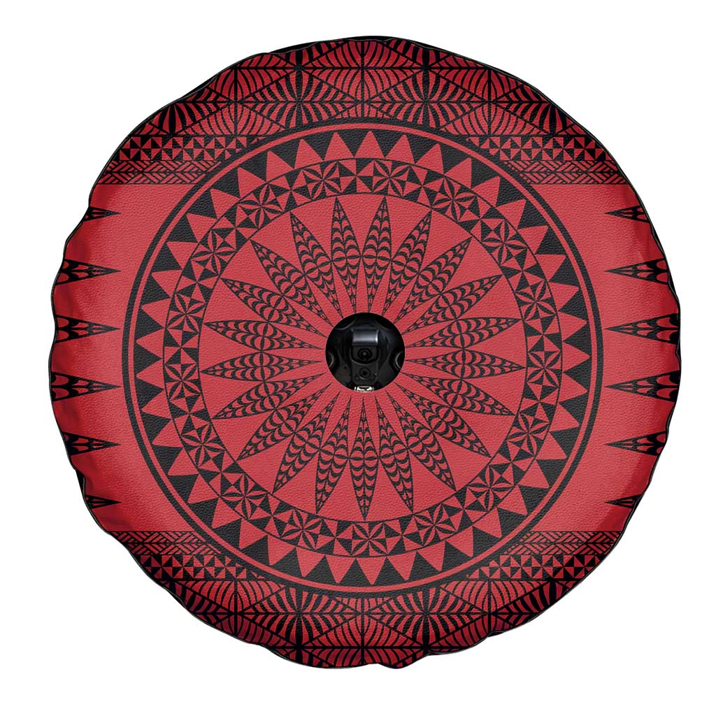 All Red Tonga Malo e lelei Spare Tire Cover Vintage Ngatu Tribal Pattern - Polynesian Pride