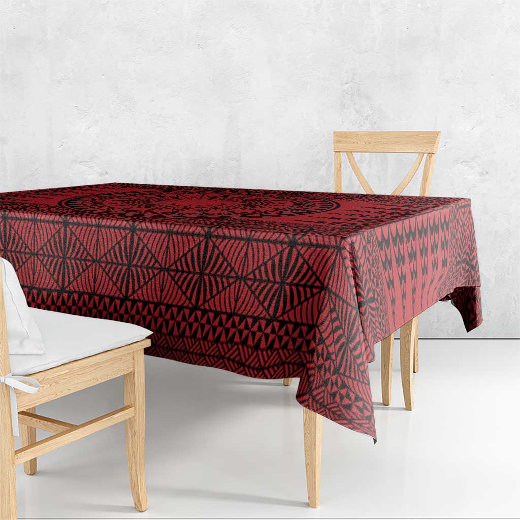 All Red Tonga Malo e lelei Tablecloth Vintage Ngatu Tribal Pattern - Polynesian Pride