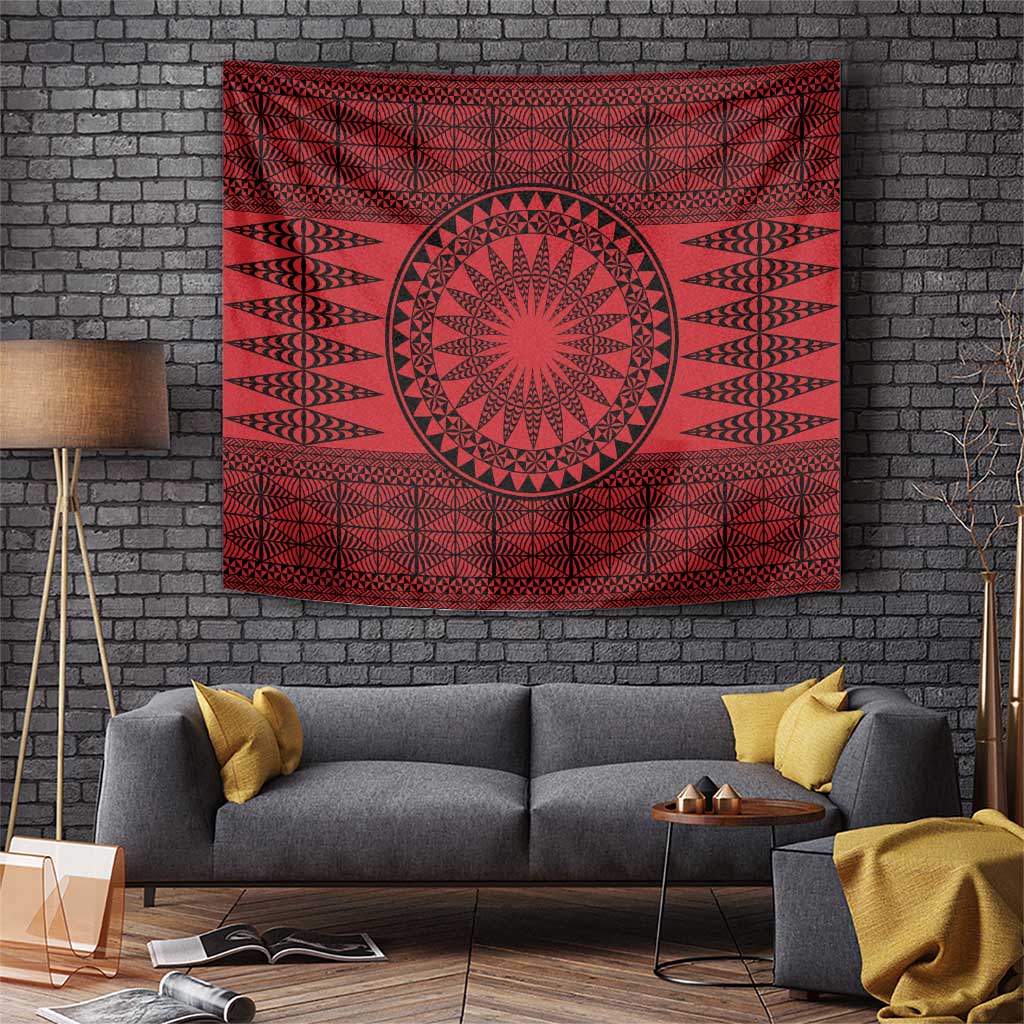 All Red Tonga Malo e lelei Tapestry Vintage Ngatu Tribal Pattern LT9 Red - Polynesian Pride