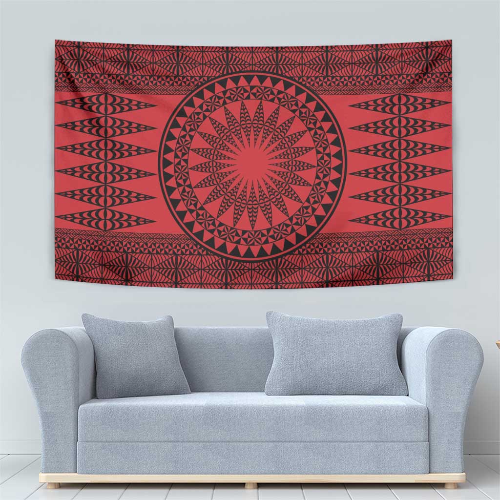 All Red Tonga Malo e lelei Tapestry Vintage Ngatu Tribal Pattern LT9 - Polynesian Pride
