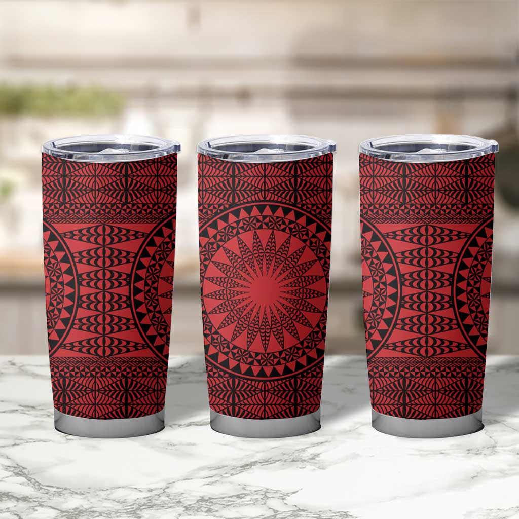 All Red Tonga Malo e lelei Tumbler Cup Vintage Ngatu Tribal Pattern LT9 - Polynesian Pride