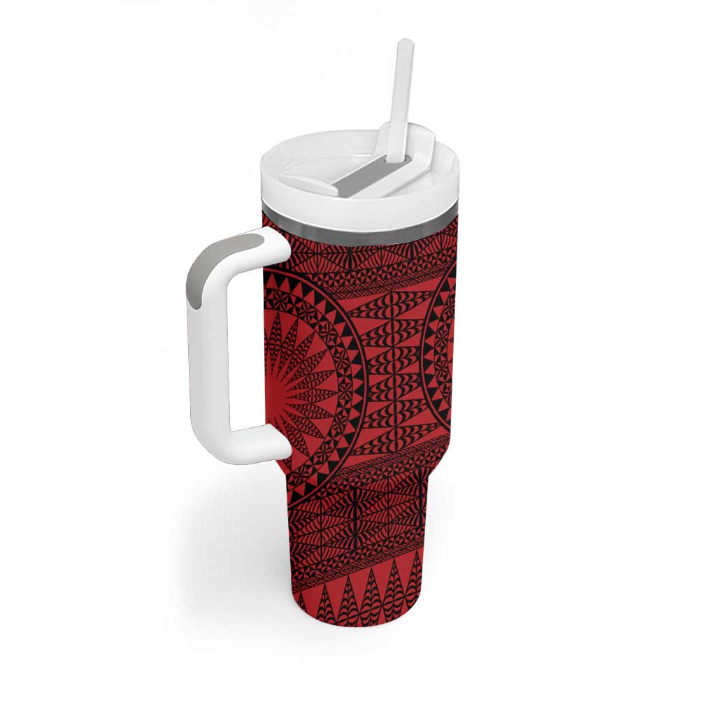 All Red Tonga Malo e lelei Tumbler With Handle Vintage Ngatu Tribal Pattern - Polynesian Pride