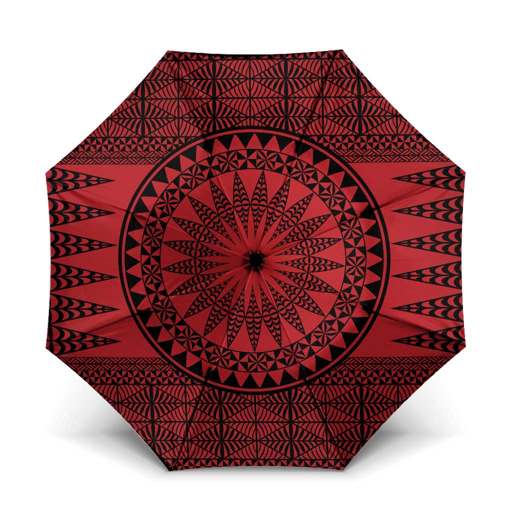 All Red Tonga Malo e lelei Umbrella Vintage Ngatu Tribal Pattern - Polynesian Pride