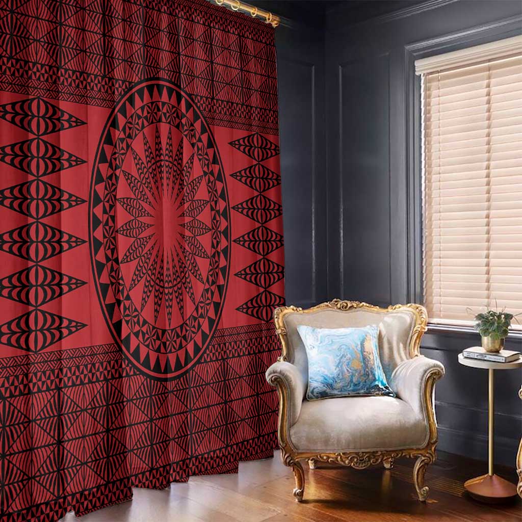 All Red Tonga Malo e lelei Window Curtain Vintage Ngatu Tribal Pattern - Polynesian Pride