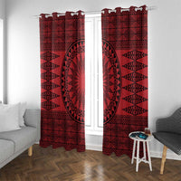 All Red Tonga Malo e lelei Window Curtain Vintage Ngatu Tribal Pattern - Polynesian Pride