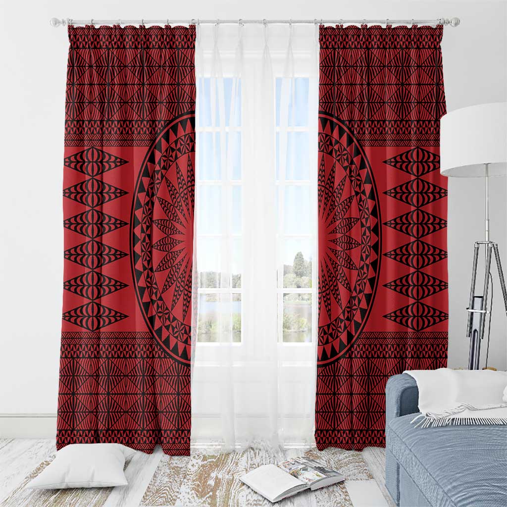 All Red Tonga Malo e lelei Window Curtain Vintage Ngatu Tribal Pattern - Polynesian Pride